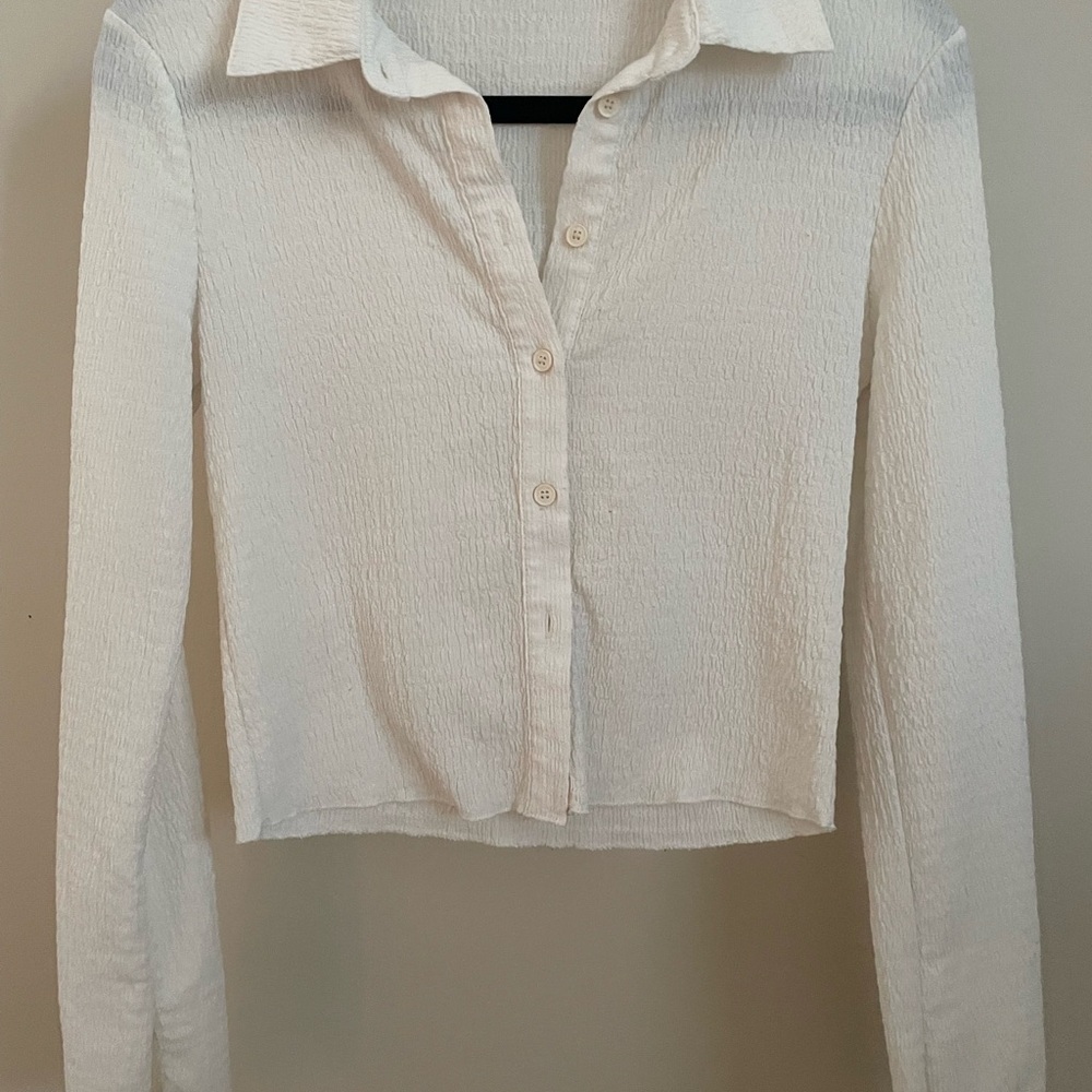 Cider White Cream Crop Button Down Shirt